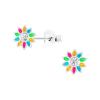 Flower Stud Earrings Colorful Silver Crystal For Kids