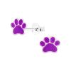 Paw Stud Earrings Silver For Kids Violet