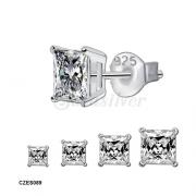Wholesale 925 Sterling Silver Clear Square CZ Basket Setting Ear Stud 