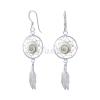 Silver Shiva Eye Shell With Dangling Feather Earrings