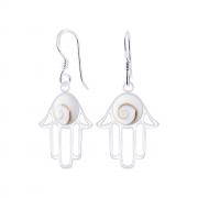 Wholesale Silver Hamsa With Round Shiva Eye Shell Earrings