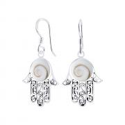 Wholesale Silver Dangling Hamsa Design Shiva Eye Shell Earrings