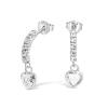 Silver Half Hoop With Dangling Crystal Heart Stud Earring