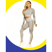 Wholesale Ladies Active  Long Sleeves Cropped T-shirt And Leggings Set