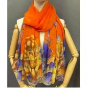 Wholesale Plum Blossom Ladies Light Mesh Scarf With Orange Back Ground
