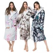 Wholesale Flannel Tie Dye Lking Ladies Bathrobe With Two Pockets