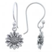 Wholesale Double Petal Sunflower 925 Sterling Silver Dangle Earrings