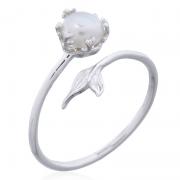 Wholesale Elegant Silver Wavy Fish Tail Ring With Fresh Water Pearl
