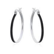Wholesale 30mm Elegant Sterling Silver Hoop Earrings With Black Groove