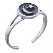 Wholesale Oxidized Crescent Moon And Star 925 Silver Toe Ring