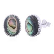 Wholesale Elegant Oval Abalone Shell 925 Silver Bezel Stud Earrings