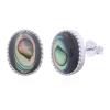 Elegant Oval Abalone Shell 925 Silver Bezel Stud Earrings