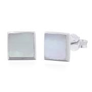 Wholesale 925 Sterling Silver Square Stud Earrings With MOP Bezel