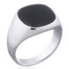 Rounded Square Black Agate 925 Silver Ring