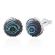 Wholesale Stunning Abalone Shell Circle Bezel 925 Silver Stud Earrings