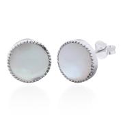 Wholesale Stunning Mother Of Pearl Circle Bezel 925 Silver Stud Earrin