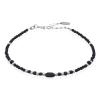 Silver Beaded Black Agate Bracelet With Black Agate Charm