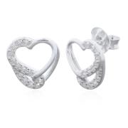 Wholesale Dazzling Half CZ Open Heart Silver Studs