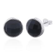 Wholesale Stunning Black Agate Circle Bezel 925 Silver Stud Earrings