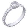 Edgy Textured Shank Silver CZ Bezel Set Ring
