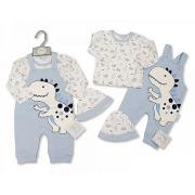 Wholesale Baby Boys 2 Pieces Dungaree Set With Hat - Dino