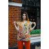 ITALIAN OVERSIZED FRILL SLEEVE FLORAL ABSTRACT TOP