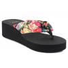 Womens Floral Wedge Heel Flip Flops In Black