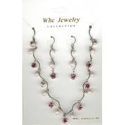 Wholesale Pink Rose Necklace And Earring Set