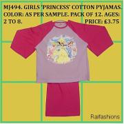 Wholesale Girls PRINCESS Cotton Pyjamas