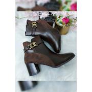 Wholesale Pu Look Ankle Chain Heel Boots