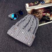 Wholesale Ladies Winter Cap Pom Beanie Warm Cap Fur Thick Hat Knitted