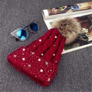 Wholesale Ladies Winter Cap Pom Beanie Warm Cap Fur Thick Hat Knitted