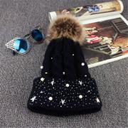 Wholesale Ladies Winter Cap Pom Beanie Warm Cap Fur Thick Hat Knitted