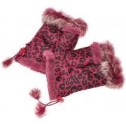 Wholesale Leopard Red Women Winter Faux Fur Half Finger Warm Gloves