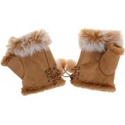 Wholesale Khaki Women Winter Faux Fur Half Finger Warm Gloves