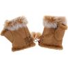 Khaki Women Winter Faux Fur Half Finger Warm Gloves