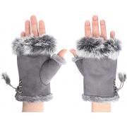 Wholesale Women Winter Faux Fur Half Finger Warm Gloves Fingerless