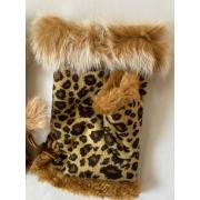 Wholesale Leopard Camel Women Winter Faux Fur Half Finger Warm Gloves