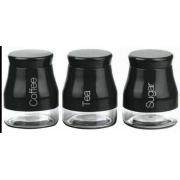 Wholesale Set Of 3 Black Storage Canisters Tea Coffee Sugar Jars Pots
