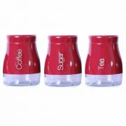 Wholesale Set Of 3 Maroon Storage Canisters Tea Coffee Sugar Jars Pots