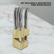Wholesale Set Of 6 Kitchen Knives Meal Wooden Block Stainless Steel 