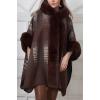 Abstract Dogtooth Pattern Faux Fur Hooded Poncho