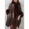 Abstract Dogtooth Pattern Faux Fur Hooded Poncho wholesale jackets