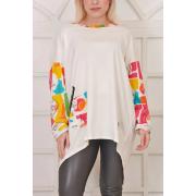 Wholesale Abstract Face Print Zip Pocket Dipped Hem Cotton Top