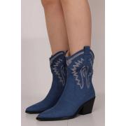 Wholesale Embroidered Side Zip Square Heel Ankle Boot