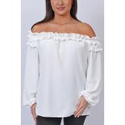 Wholesale Plain Ruffle Neckline Top