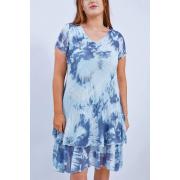 Wholesale Circle Tie Dye Print Layered Hem Cotton Dress