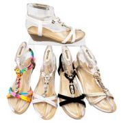 Wholesale Ladies Cross-Bar Wedged Sandal With Diamante Buttons 