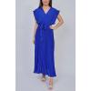 Plain Pleated Wrapover Belted Dress