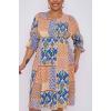 Geometric Print Shirred Dress